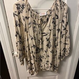 Renee C. Beige and Black Floral Blouse
